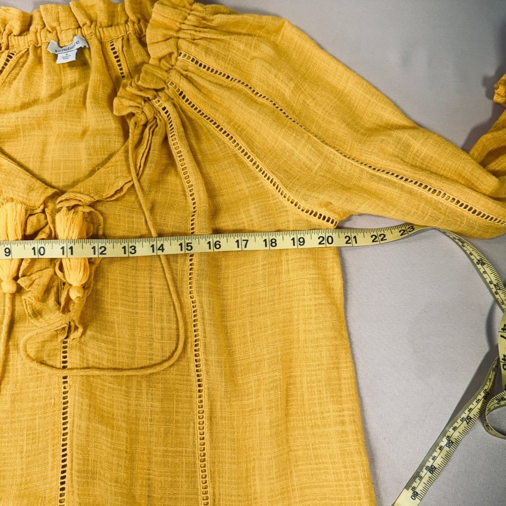 Sundance Golden Yellow Ruffle Tassel Peasant Blouse Size Small Boho Casual GUC - Picture 3 of 13